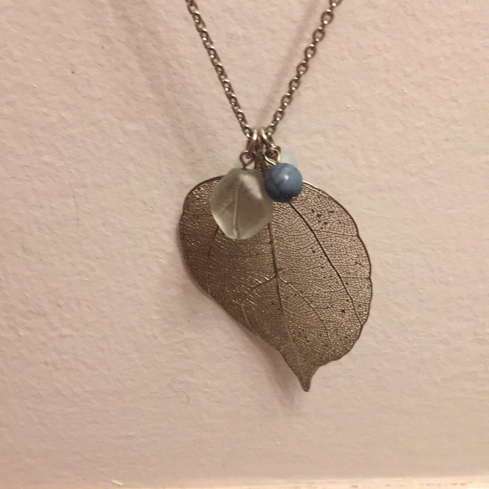 Long silver leaf necklace
